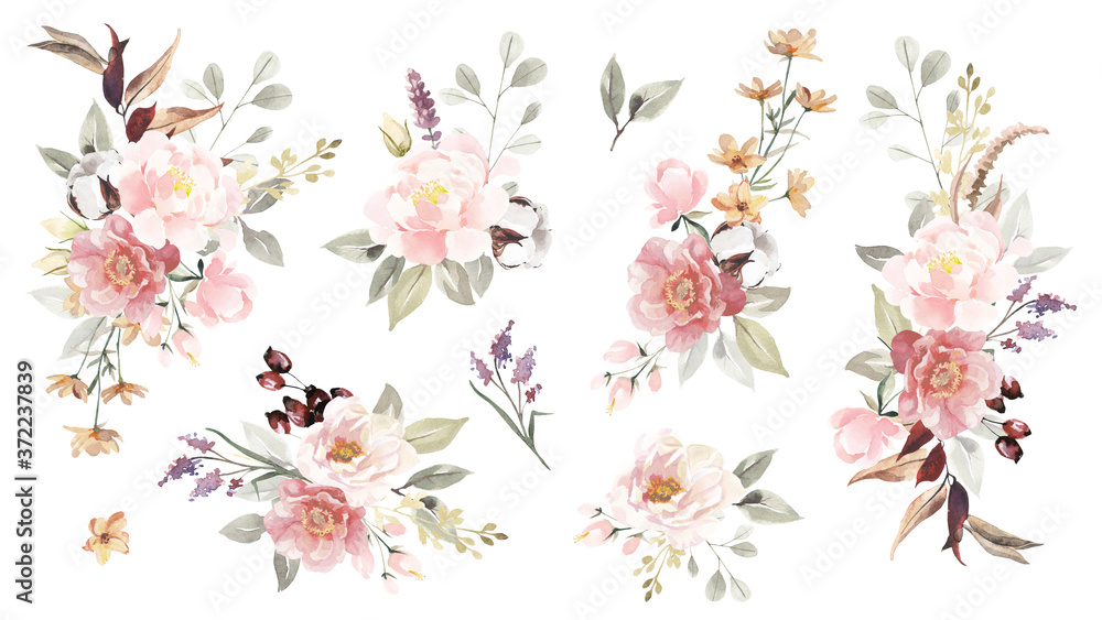 Big set of watercolor flowers bouquets. Big set of watercolor flowers bouquets.