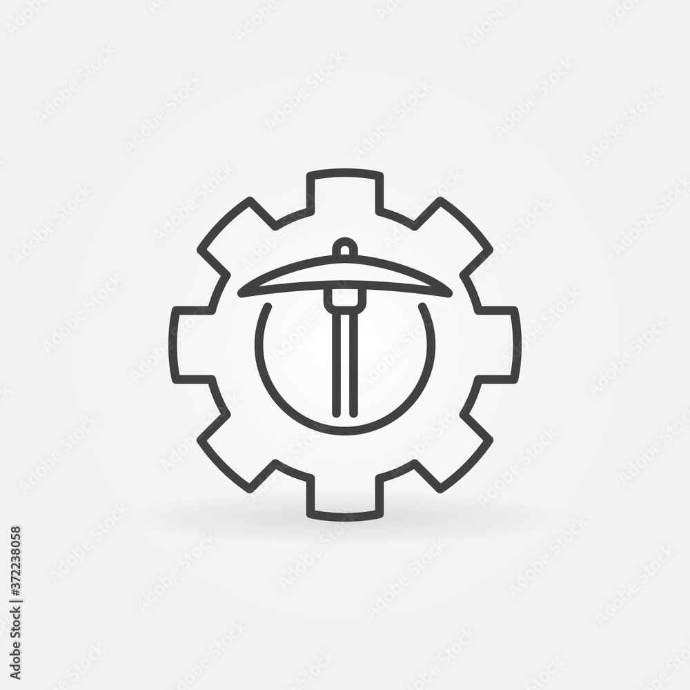 Cog Wheel with Pick Axe line icon. Data Mining vector concept linear symbol Cog Wheel with Pick Axe line icon. Data Mining vector concept linear symbol