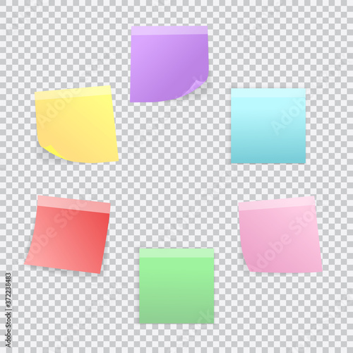 Sticky colored notes. Collection of different colored sheets of note papers with curled corner. Vector illustration.