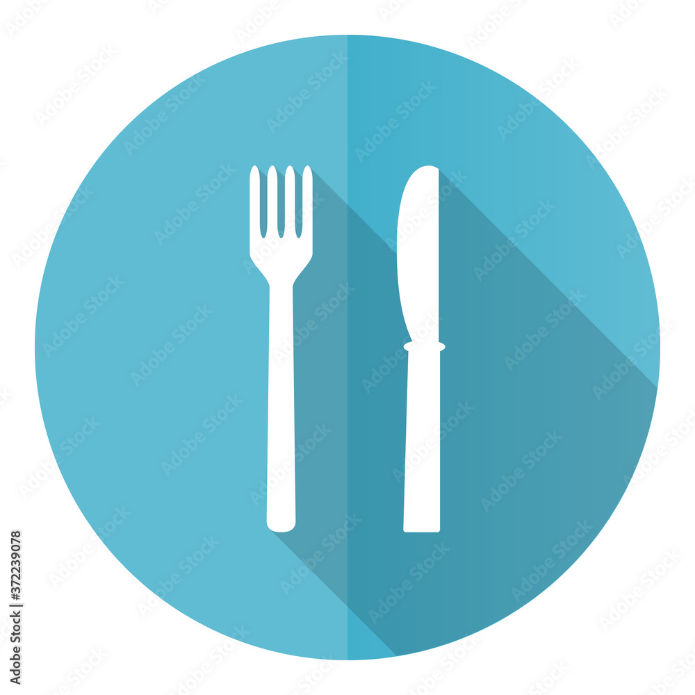 Eat vector icon, flat design blue round web button isolated on white background Eat vector icon, flat design blue round web button isolated on white background