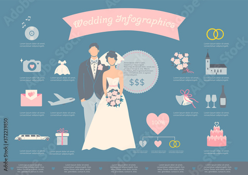 Wedding infographics. Set of wedding icons. Vector graphics.