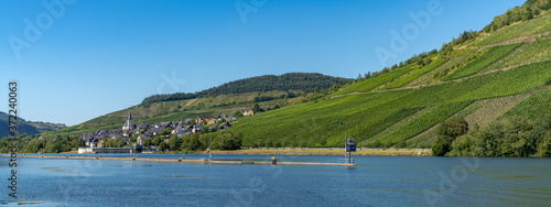 river sluice and village of Enkirch in the Mosel Valley with vineyards on the hillsides photo