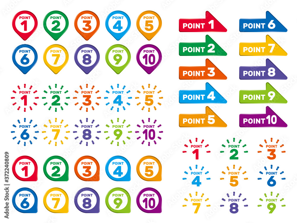 矢印やピンのぷっくりしたワンポイントになる数字のデザイン Stock Vector Adobe Stock