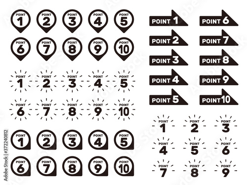 矢印やピンのモノクロのワンポイントになる数字のデザイン