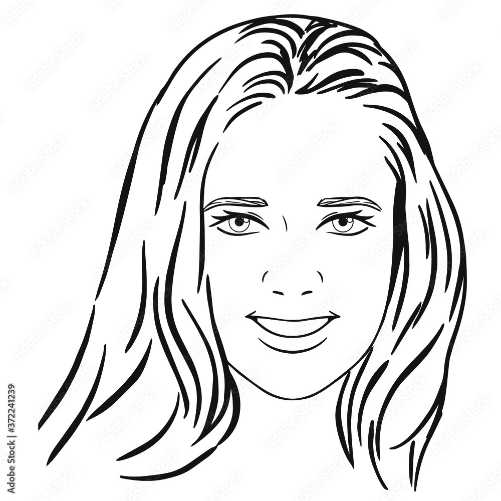 Smiling face of a woman's head contour of different thickness vector illustration Smiling face of a woman's head contour of different thickness vector illustration