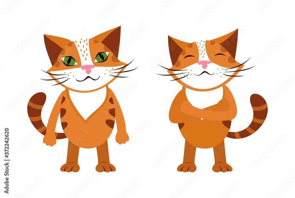 Set of vector illustrations with cute red cats. Children's illustration.
