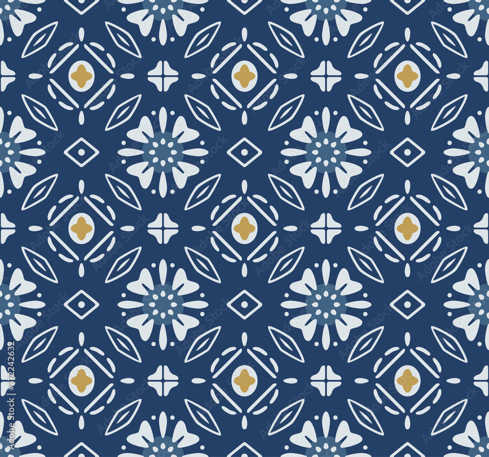 Fototapeta premium Japanese Flower Diamond Vector Seamless Pattern