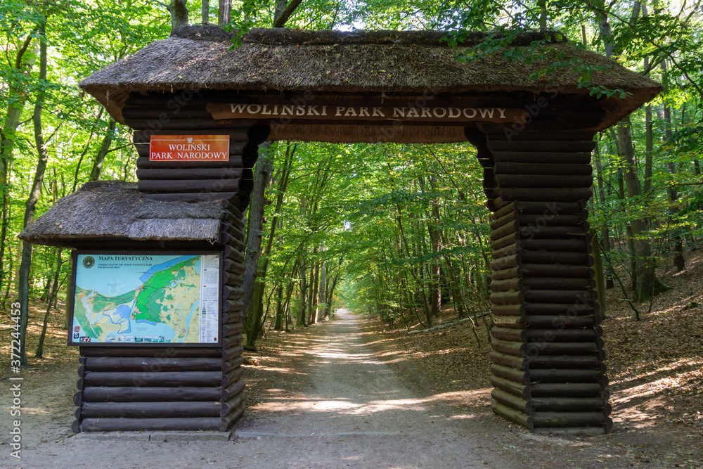 entrance gate to the Wolinski national park on the Baltic Sea in Poland entrance gate to the Wolinski national park on the Baltic Sea in Poland