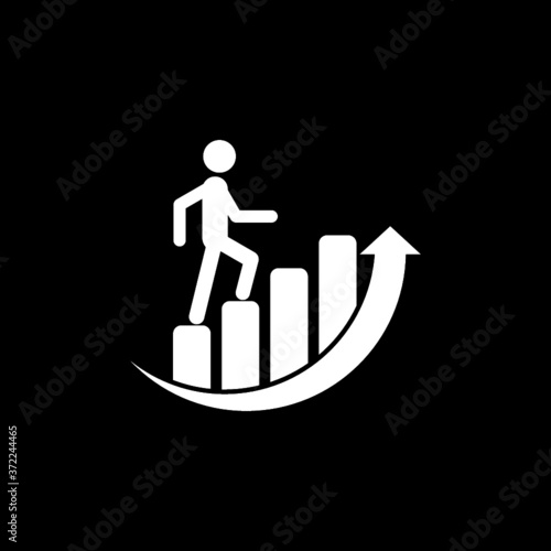 Man runs up the ladder icon isolated on dark background