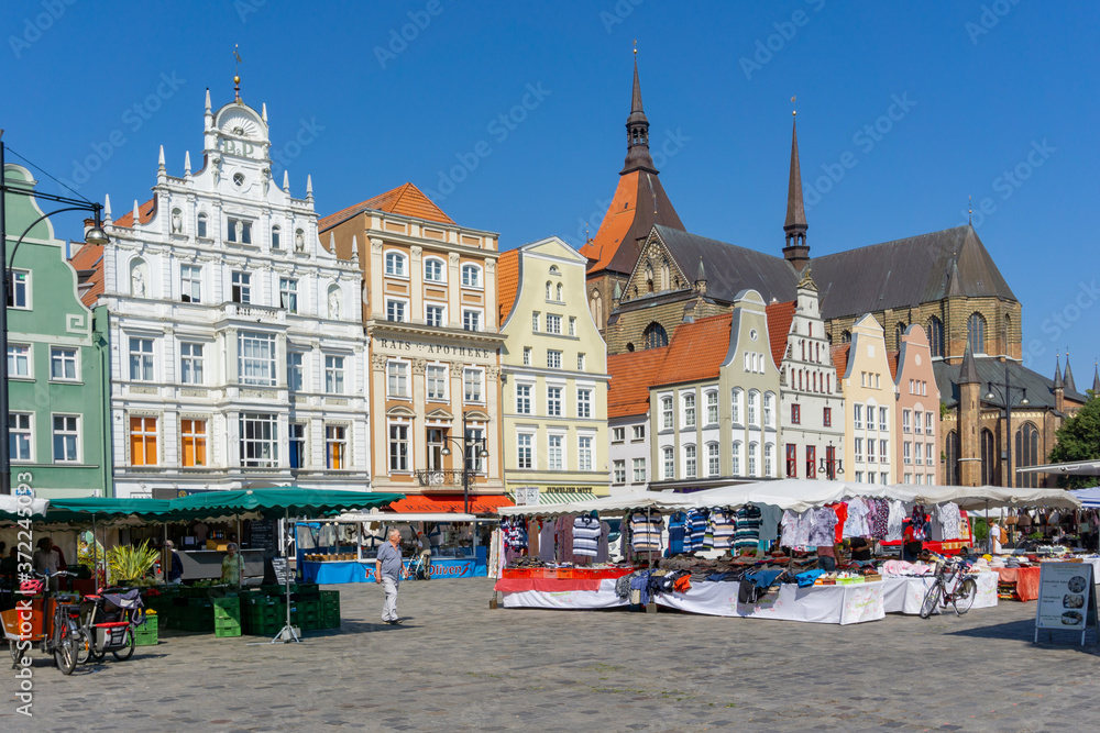 market day on the Neuer Markt Rostock in northern Germany