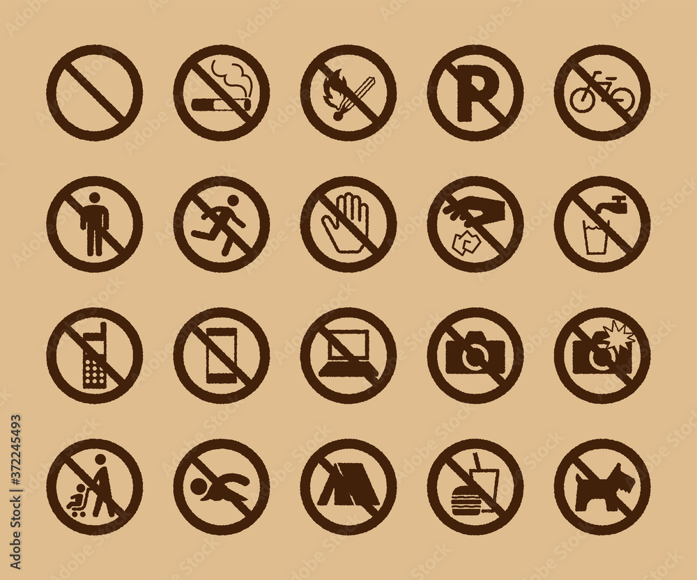 禁止マークのセット （手描き風ver.）