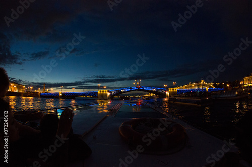 Panorama of St. Petersburg at night. Cities of Russia. Petersburg bridges. Summer in St. Petersburg. Travel across Russia. Breeding the bridge.