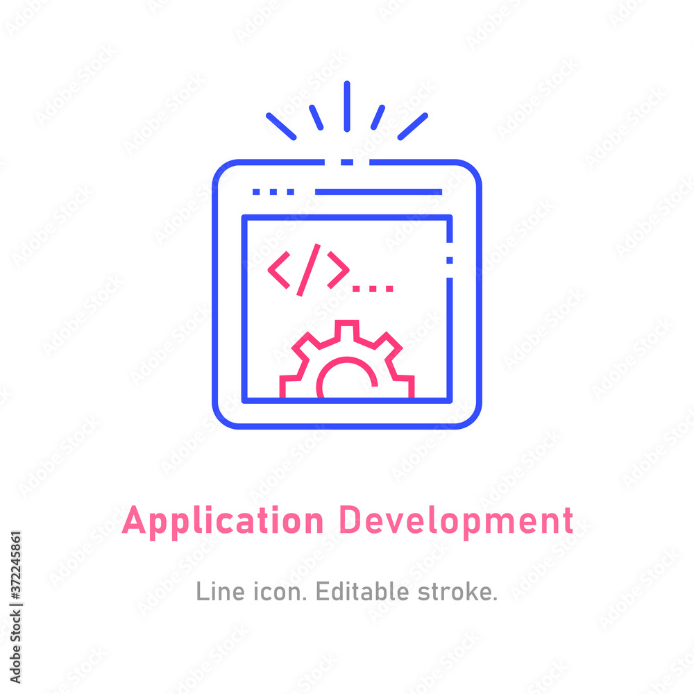 Application development line icon on white background. Editable stroke. Application development line icon on white background. Editable stroke.