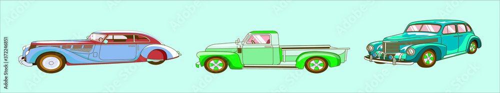 a set of retro car icon design template with various models. vector illustration
