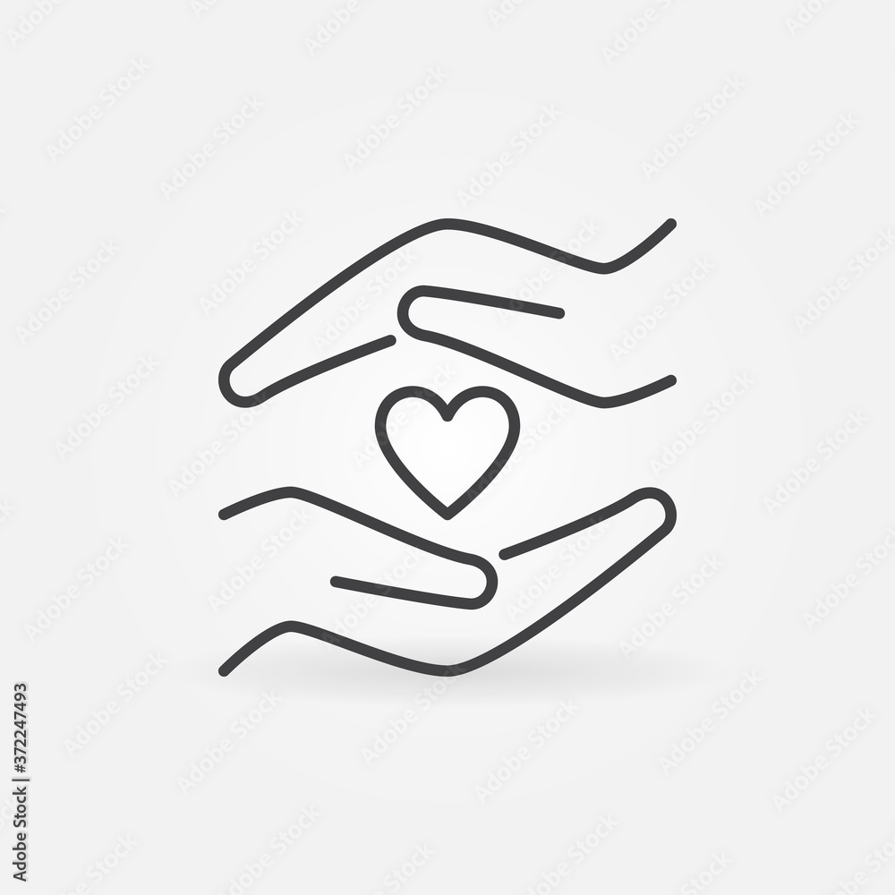 Little Heart and Hands line icon. Charity vector concept sign in outline style Little Heart and Hands line icon. Charity vector concept sign in outline style