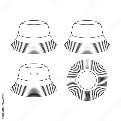 Template bucket hat illustration flat design outline template clothing collection