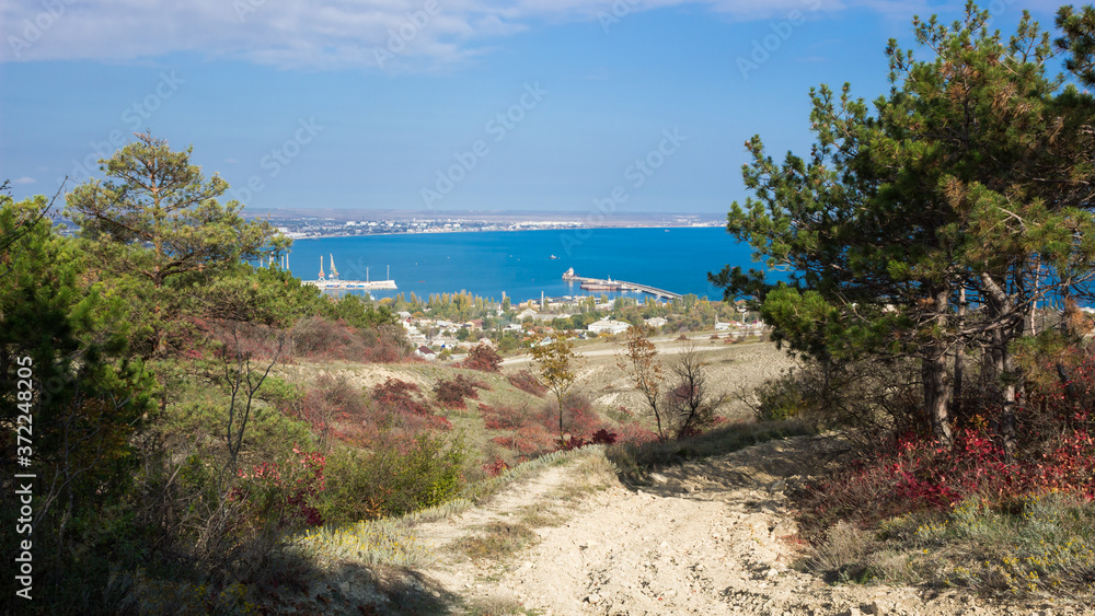 The view of Feodosian bay from the hills neaby. The Black Sea, Crimea.