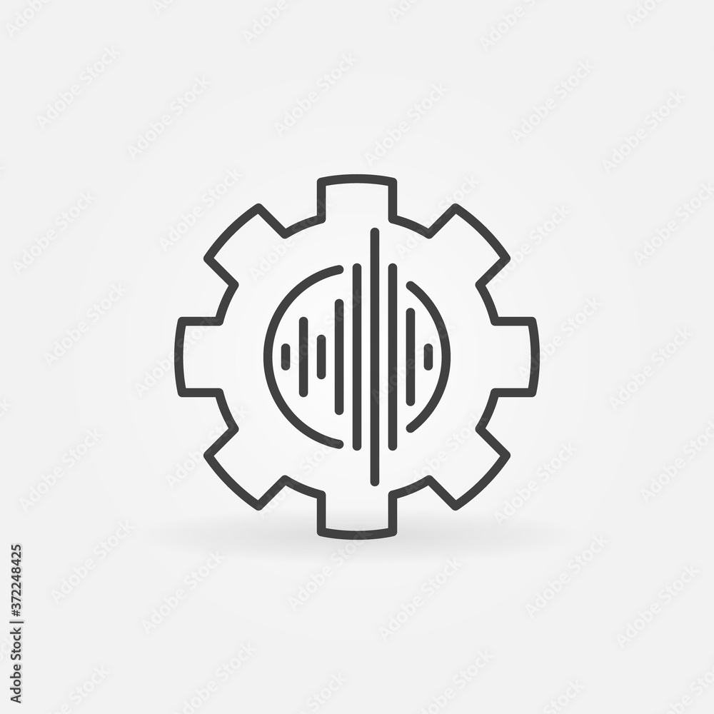 Sound wave inside Cog Wheel vector concept icon or symbol in thin line style Sound wave inside Cog Wheel vector concept icon or symbol in thin line style