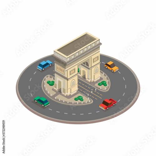 Arc De Triomphe monument building landmark from Paris France concept in isometric illustration vector isolated in white background 