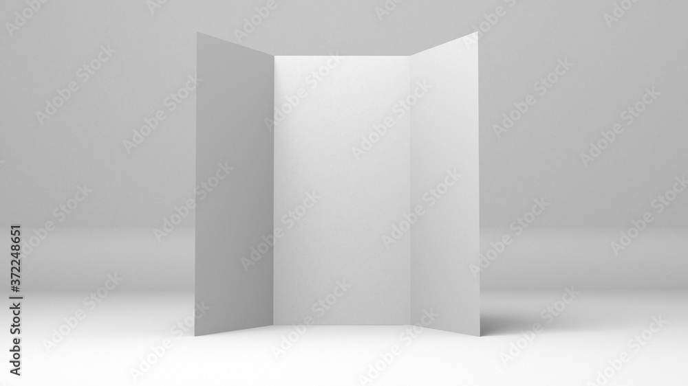 A4 blank paper trifold 3d rendering on grey background. Lifleat 3d illustration for mock up A4 blank paper trifold 3d rendering on grey background. Lifleat 3d illustration for mock up