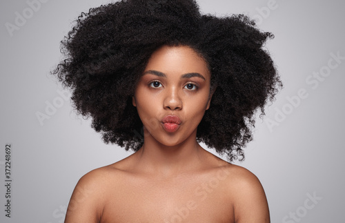 Black female model pouting lips
