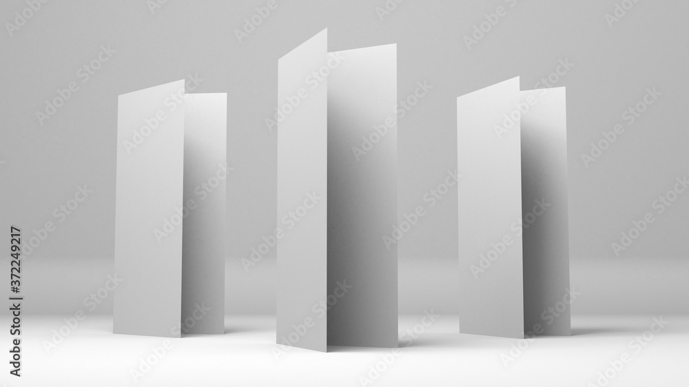 A4 blank paper trifold 3d rendering on grey background. Lifleat 3d illustration for mock up A4 blank paper trifold 3d rendering on grey background. Lifleat 3d illustration for mock up