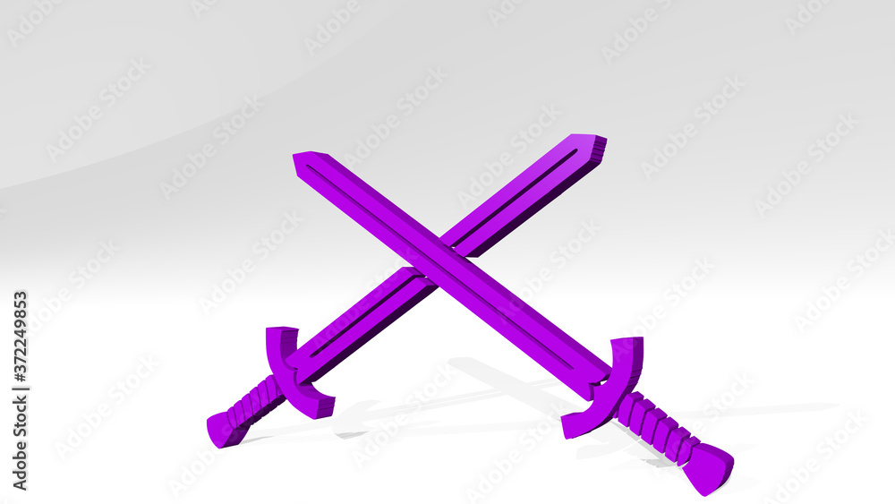 SWORDS 3D drawing icon on white floor, 3D illustration for background and ancient SWORDS 3D drawing icon on white floor, 3D illustration for background and ancient