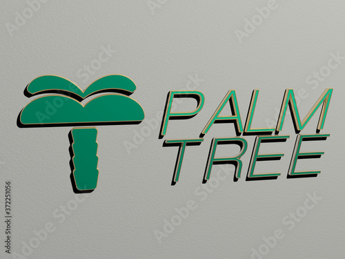 PALM TREE icon and text on the wall, 3D illustration for background and beach photo