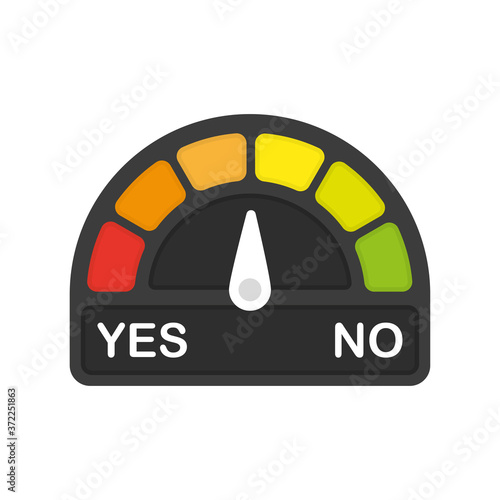 Risk speedometer yes or no in flat style on white background. Vector chart. High speed. Vector illustration.