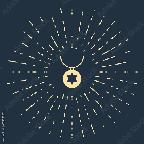 Beige Star of David necklace on chain icon isolated on blue background. Jewish religion. Symbol of Israel. Jewellery and accessory. Abstract circle random dots. Vector Illustration.