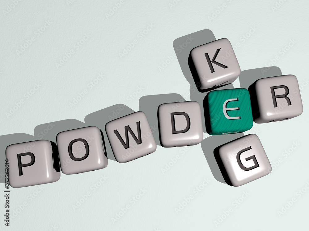 powder keg crossword by cubic dice letters, 3D illustration for background and white powder keg crossword by cubic dice letters, 3D illustration for background and white