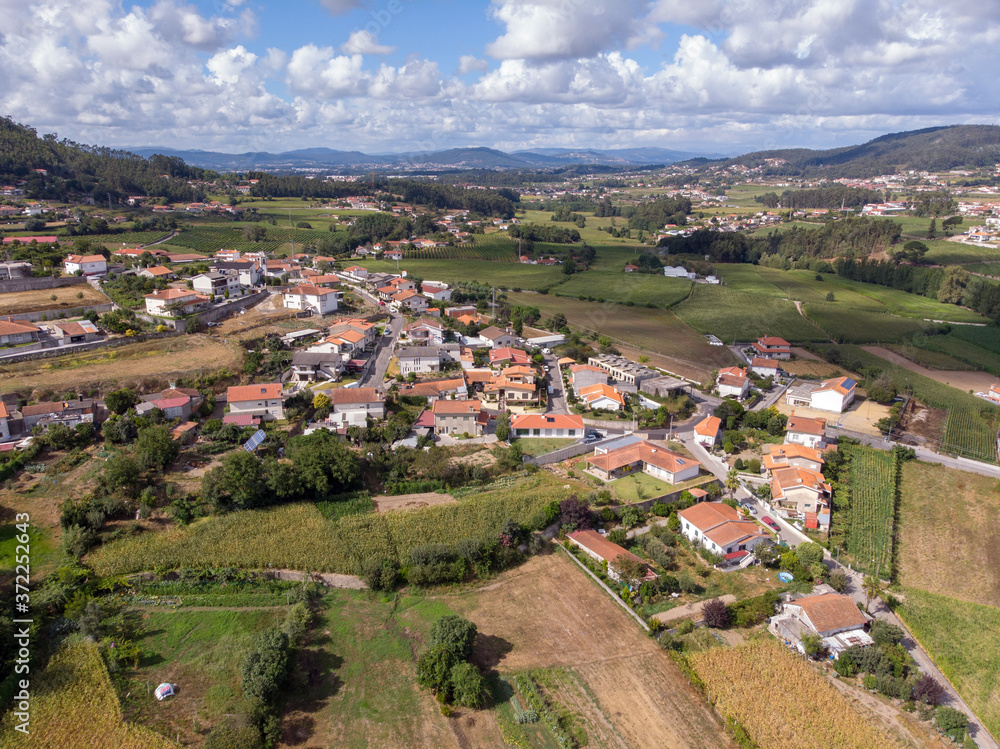 Aerial view of the village Rio Covo Santa Eulalia in Barcelos, Portugal.