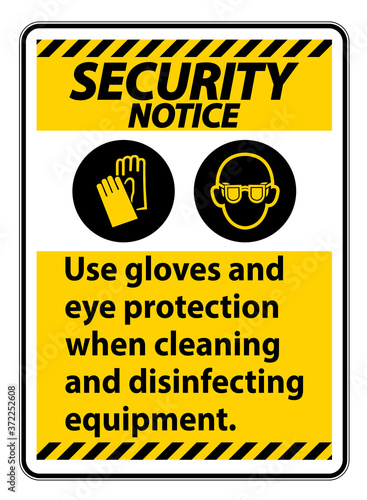 Security Notice Use Gloves And Eye Protection Sign on white background