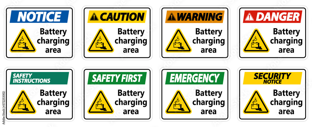 Battery charging area Sign on white background Battery charging area Sign on white background