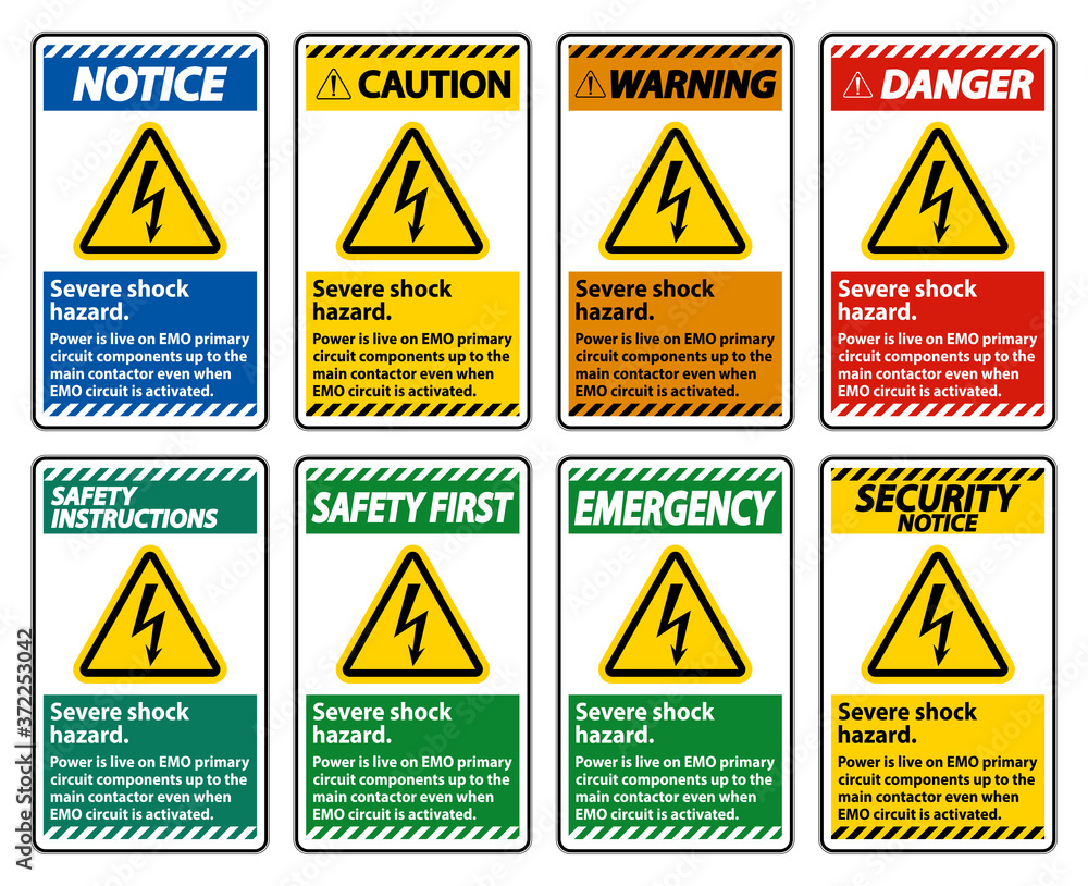 Severe shock hazard sign on white background Severe shock hazard sign on white background