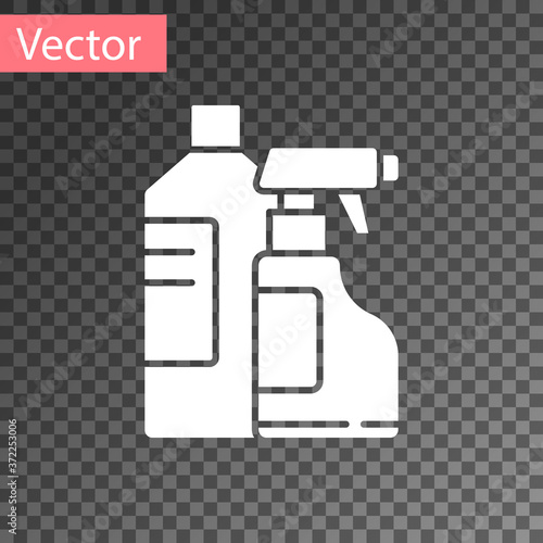 White Plastic bottles for laundry detergent, bleach, dishwashing liquid or another cleaning agent icon isolated on transparent background. Vector Illustration.