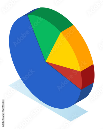 Colorful vector 3d pie diagram, pie chart. Isometric infographics. Financial strategy. Visual presentation. Analysis info, statistic. Digital marketing. Business statistics. Visualization of infochart