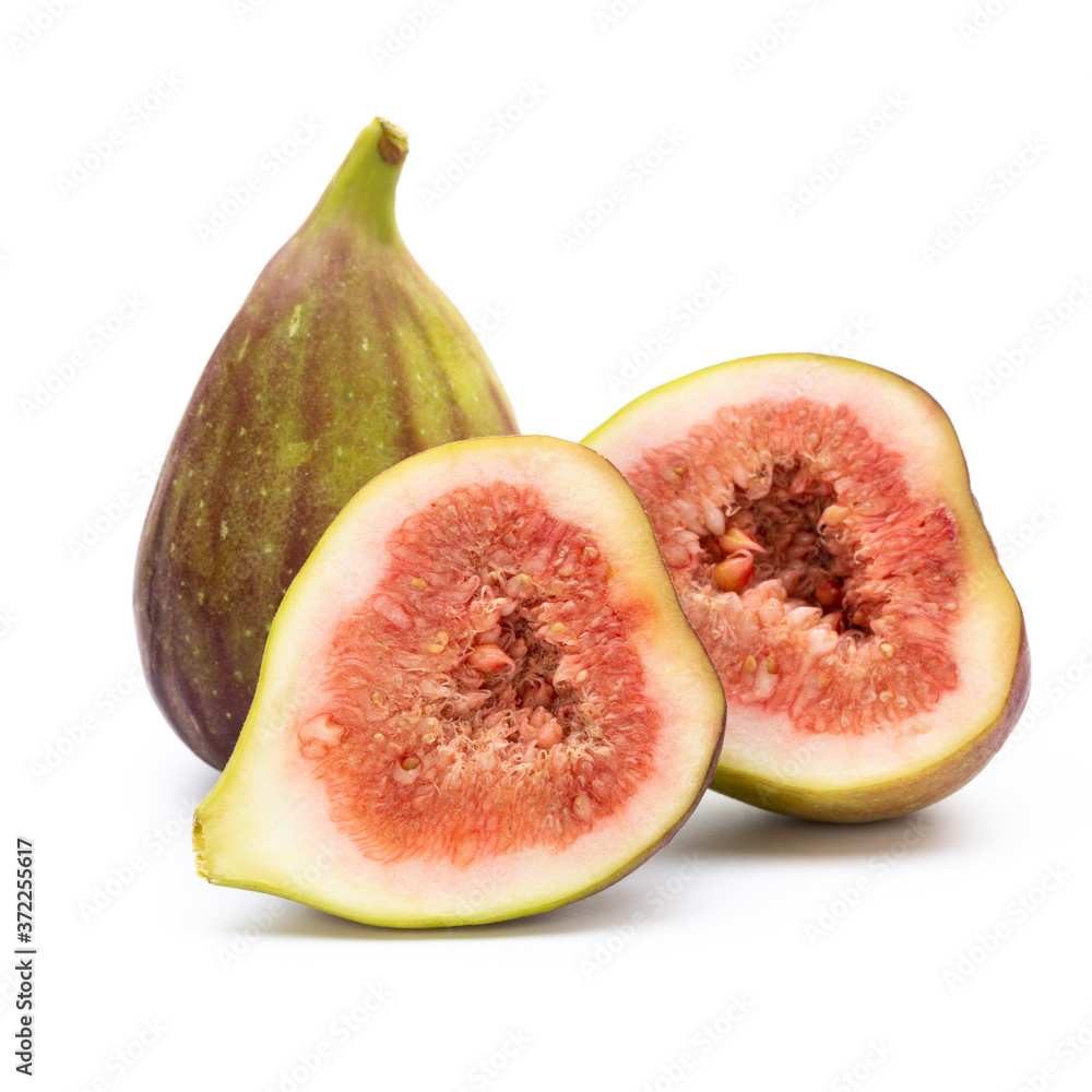 Fig fruits isolated on white background. Top view. Flat lay pattern Fig fruits isolated on white background. Top view. Flat lay pattern