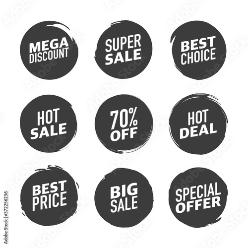 Set circles textured hand drawn abstract of different color isolated on white background. Vector