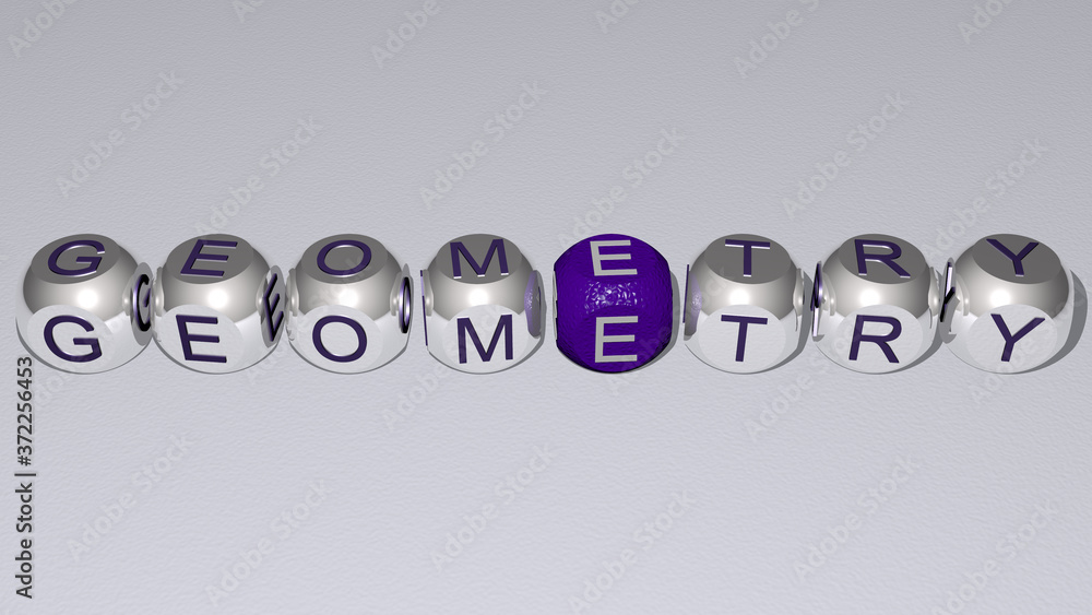 GEOMETRY text by cubic dice letters, 3D illustration for background and abstract GEOMETRY text by cubic dice letters, 3D illustration for background and abstract