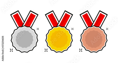 Set for decoration design. Golden metal number. Quality set. Top one number. Design winner golden medal prize. Award ribbon gold icon number first. Vector illustration.