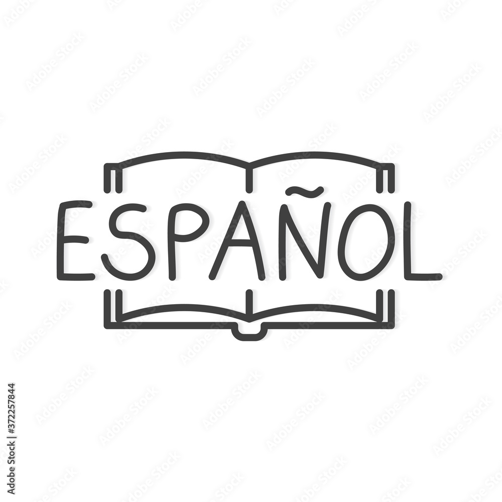 espanol (spanish) and open book, concept of learning spanish language