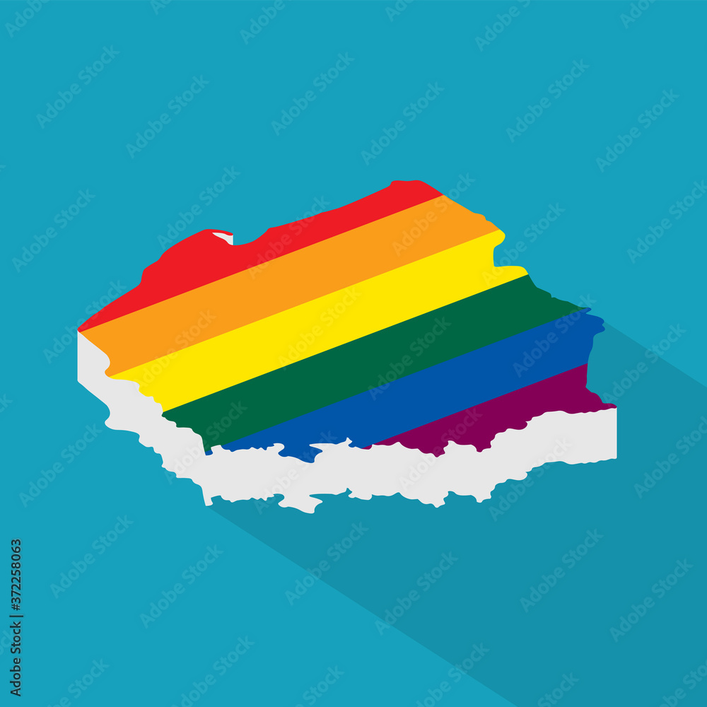 Obraz premium Poland isometric map with LGBT flag pattern- vector illustration