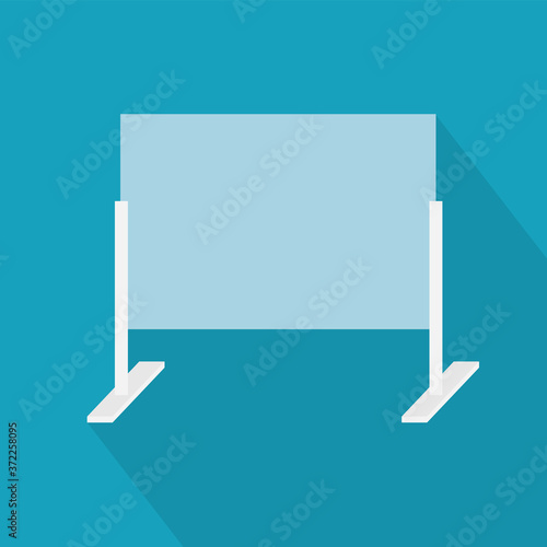 sneeze guard for desk, plexiglass shield barrier, social distancing - vector illustration
