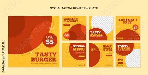 Tasty burger social media post template for fast food restaurant