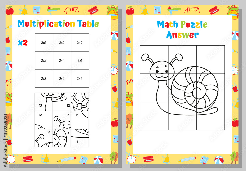 Multiplication Table Math Puzzle Worksheet. Educational Game