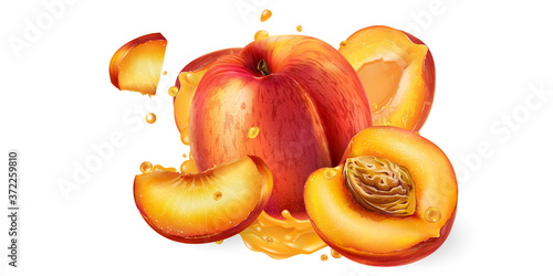 Fresh peaches and a splash of fruit juice.
