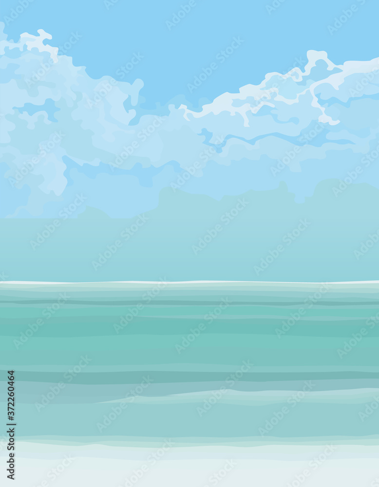 background of turquoise sea and blue sky with clouds