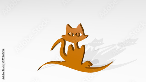 CAT 3D drawing icon on white floor, 3D illustration for animal and background