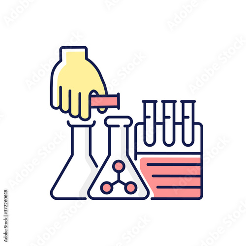 DIY science RGB color icon. Lab research. Chemistry project. Glassware with liquid. Pharmaceutical development. Chemical experiment for school laboratory. Isolated vector illustration